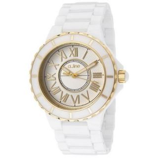 a_line Women's Marina Silver Dial Gold Accents White Ceramic