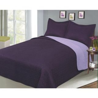 Luxury Fashionable Reversible Solid Color Bedding Quilt Set, Plum/Lilac