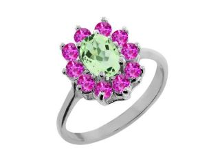 1.50 Ct Oval Green Amethyst Pink Sapphire 925 Sterling Silver Ring