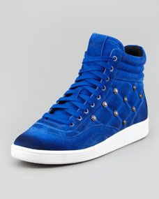 Just Cavalli Quilted Suede High Top Sneaker, Cobalt