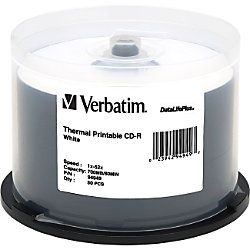 Verbatim CD R 700MB 52X DataLifePlus White Thermal Printable 50pk Spindle