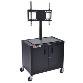 Offex Black Extra Large Metal Cart with Cabinet and LCD Mount