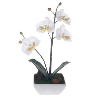 White/ Yellow Artificial Silk Phalaenopsis Orchid Centerpiece with