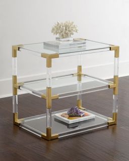 Jonathan Adler Jacques Lucite & Brass Two Tier Table