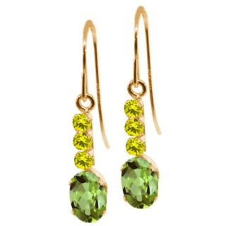 1.20 Ct Oval Green Peridot Canary Diamond 10K Yellow Gold Earrings