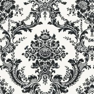 The Wallpaper Company 56 sq. ft. Black and White Mid Scale Damask Wallpaper WC1283370