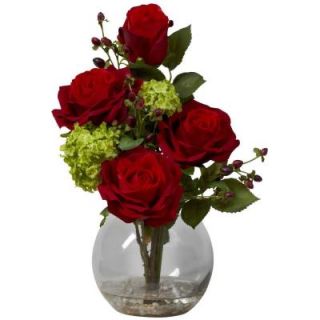 Nearly Natural 14 in. H Red Rose and Hydrangea Silk Flower Arrangement 1284