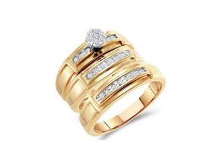 Diamond Engagement Rings Set Wedding Bands Yellow Gold Men Lady .22ct