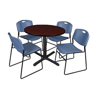 Regency 42 inch Round Laminate Table with Zeng Stack Chairs, Blue