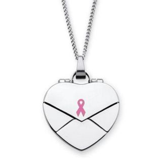 PalmBeach Jewelry 54851 What Cancer Cannot Do Heart Envelope Breast Cancer Awareness Pendant Necklace in Stainless Steel