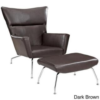 'First Class' Modern Leather Chair and Upholstered Ottoman Dark Brown
