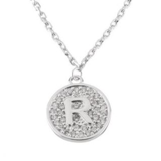 Sterling Silver Initial Pendant Necklace Letter R with CZ and 18" Silver Chain