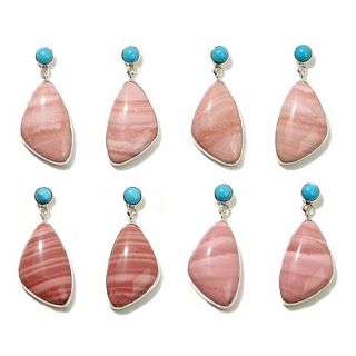 Jay King Freeform Pink Opal and Turquoise Drop Sterling Silver Earrings   8041651