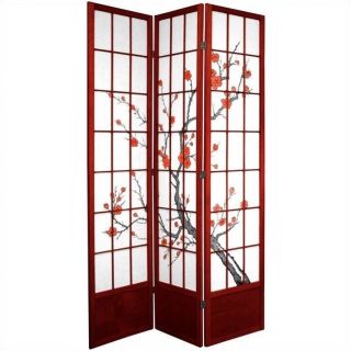 Oriental Furniture Three Panel Cherry Blossom Shoji Screen in Rosewood   SS 84CBLSS Rosewood 3P