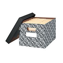 Bankers Box StorFile Decorative Storage Boxes 15 x 12 12 x 10  BlackWhite Brocade Pack Of 4