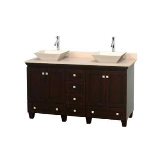 Wyndham Collection Acclaim 60 in. W Double Vanity in Espresso with Marble Vanity Top in Ivory and Bone Sinks WCV800060DESIVD2BMXX