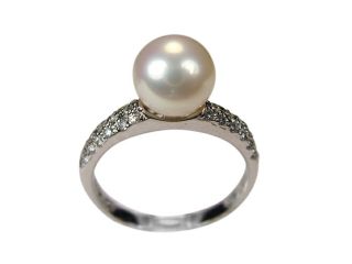 Diamond River White Pearl Cubic Zirconia Platinum Overlay Silver Ring Size 6