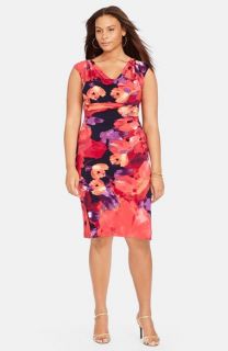 Lauren Ralph Lauren Floral Print Cowl Neck Jersey Sheath Dress (Plus Size)