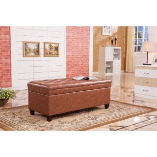 Luxury Collection Classic Saddle Brown Tufted Storage Bench Ottoman