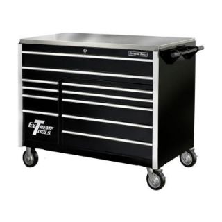 Extreme Tools 55 in. 11 Drawer Professional Roller Cabinet with Stainless Steel Work Surface, Black EX5511RCBK