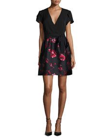 Diane von Furstenberg Short Sleeve A Line Combo Dress, Black/Red
