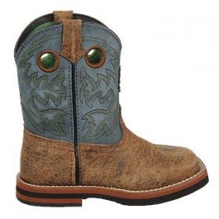 John Deere Brown Chaos Leather Cowboy Boot Toddler  Boys'   Sanded Blue