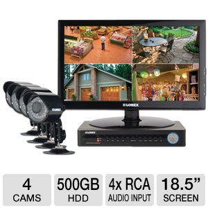 Lorex LH118501C4LE19B Surveillance System   8 Channels, 500GB DVR, 4 Cams, 18.5 LED Display