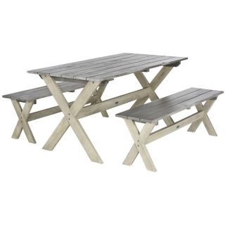 Safavieh Outdoor Living Marina Grey/ White Bench and Table Set (3