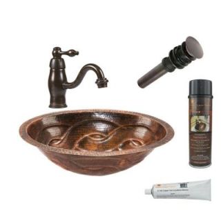 Premier Copper Products All in One Oval Braid Under Counter Hammered Copper Bathroom Sink in Oil Rubbed Bronze BSP3_LO19FBDDB