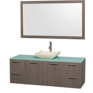 Wyndham Collection Amare 60 in. Vanity in Grey Oak with Glass Vanity Top in Aqua and Ivory Marble Sink WCR410060GOGRGS2SN