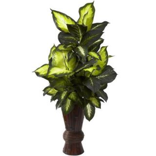 Nearly Natural Golden Dieffenbachia with Bamboo Planter