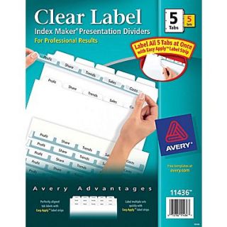 Avery Index Maker Clear Label Tab Dividers, 5 Tab, White, 5 Sets/Pack