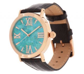 Bronze Round Turquoise Dial Leather Strap Watch by Bronzo Italia —