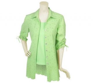 Susan Graver Weekend Cotton Eyelet Shirt Jacket & Knit Tank Set   Page 16 —