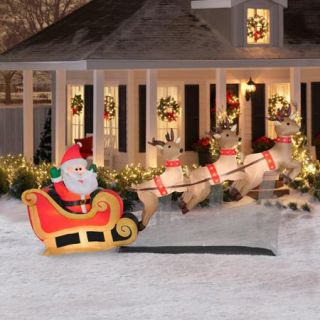 6' Floating Santa Sleigh with Reindeers Airblown Inflatable Christmas Prop