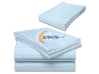 500 Thread Count Egyptian Cotton Stripe Blue Super Single Attached Waterbed Sheet