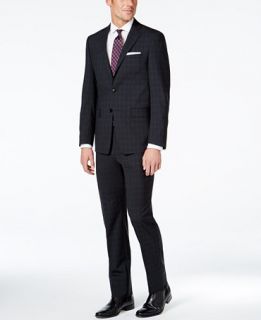 Calvin Klein X Fit Black Tonal Plaid Extra Slim Fit Suit   Suits