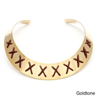 Alexa Starr Goldtone or Silvertone Leather X Detail Collar Necklace