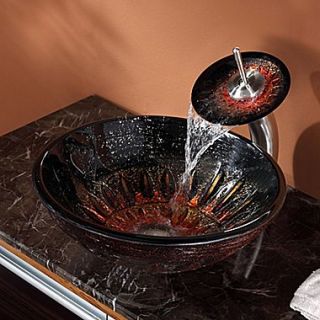 Kraus Magma Vessel Bathroom Sink with Waterfall Faucet; Satin Nickel