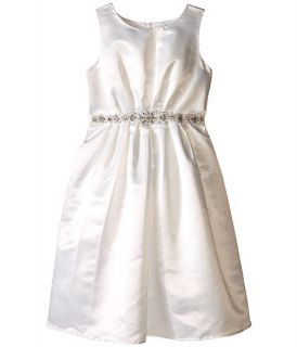Us Angels Sleeveless Satin Dress w/ Beaded Pleated Waist & Full Skirt (Big Kids) Ivory