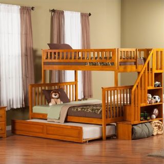Woodland Stair Bunk Bed with Twin Raised Panel Trundle Bed in Caramel   AB56XX37