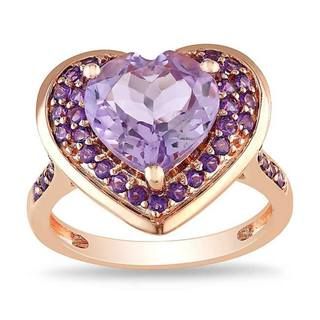 Miadora Pink Silver Amethyst and Rose de France Heart Ring  