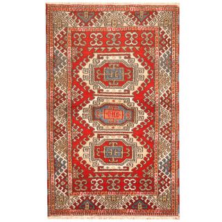 Herat Oriental Indo Hand knotted Kazak Red/ Ivory Wool Rug (3 x 5