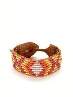 Tan Leather & Multicolor Seed Bead Bracelet by Presh