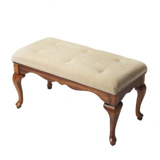 Queen Anne Olive Ash Burl Upholstered Bench   Shopping   The