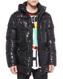 Moschino Animal Print Hooded Puffer Jacket, Black
