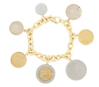 Veronese 18K Clad 6 3/4 Lire Coin Charm Rolo Bracelet —