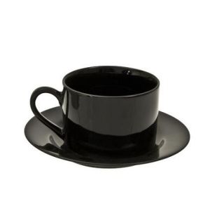 TenStrawberryStreet Black Rim 6 oz. Teacup and Saucer (Set of 6)