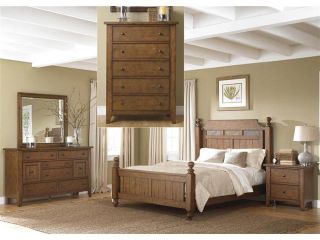 Liberty Furniture Hearthstone Poster Bed & Dresser & Mirror & Chest & Nightstand in Rustic Oak Finish