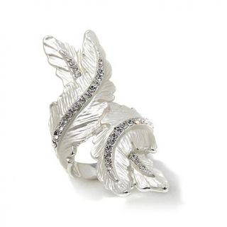 Roberto by RFM "Cortona" Crystal Elongated Leaf Design Bypass Ring   7971286